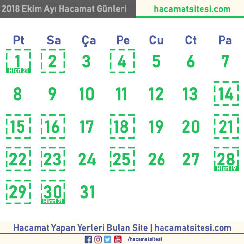 2018 Ekim ayı hacamat günleri