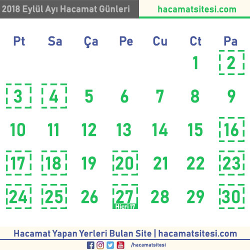 2018 Eylül ayı hacamat günleri