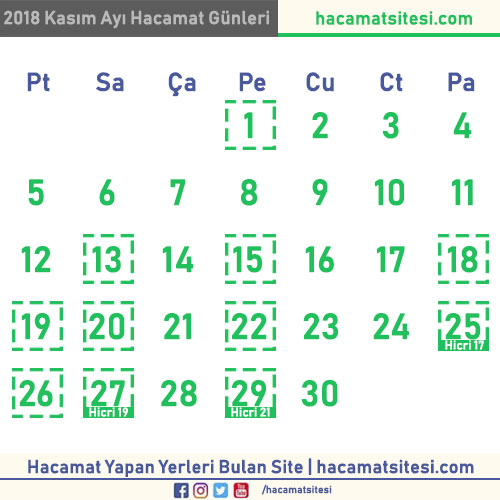 2018 Kasım ayı hacamat günleri